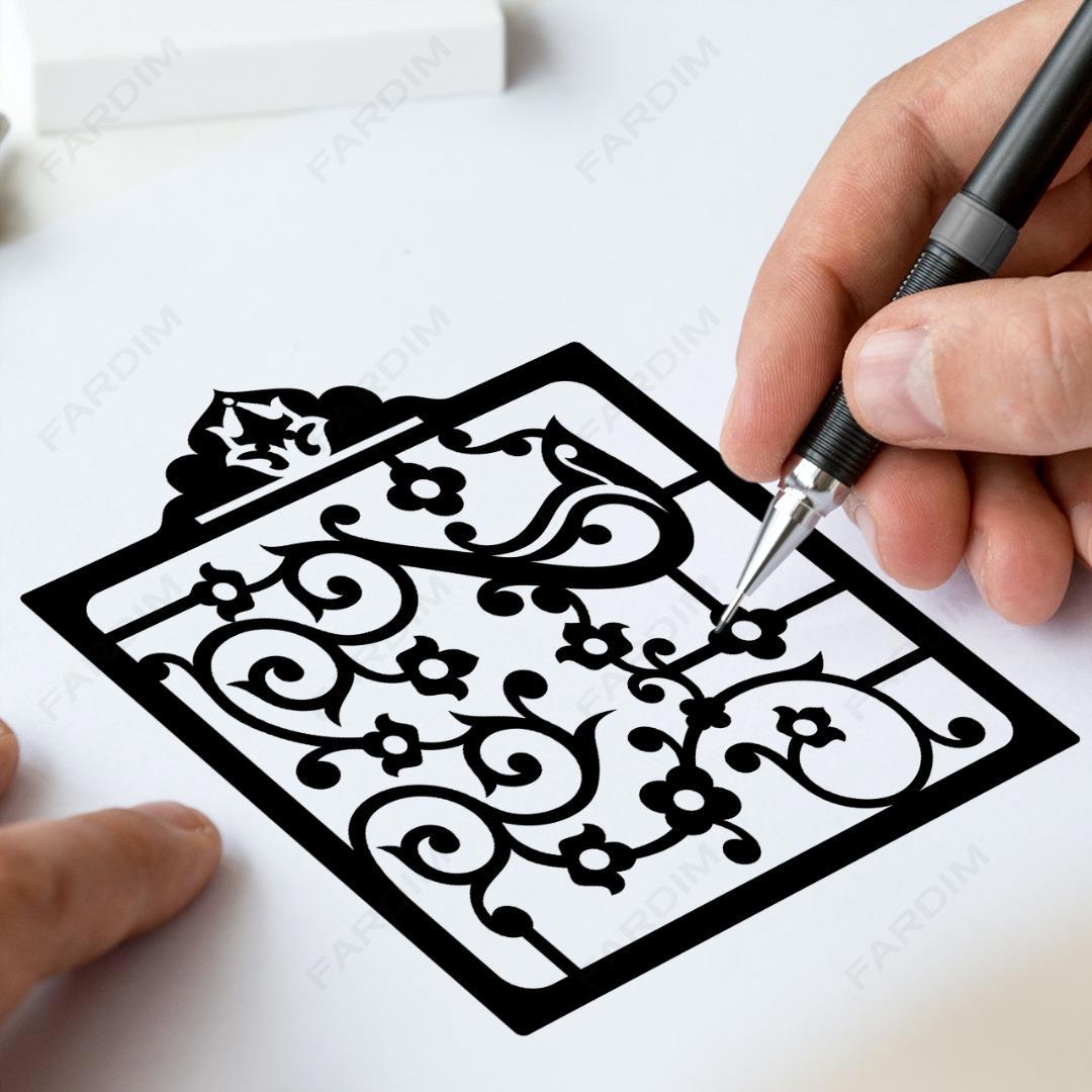 وکتور طرح نگاره قاب گل و مرغ کد A132457